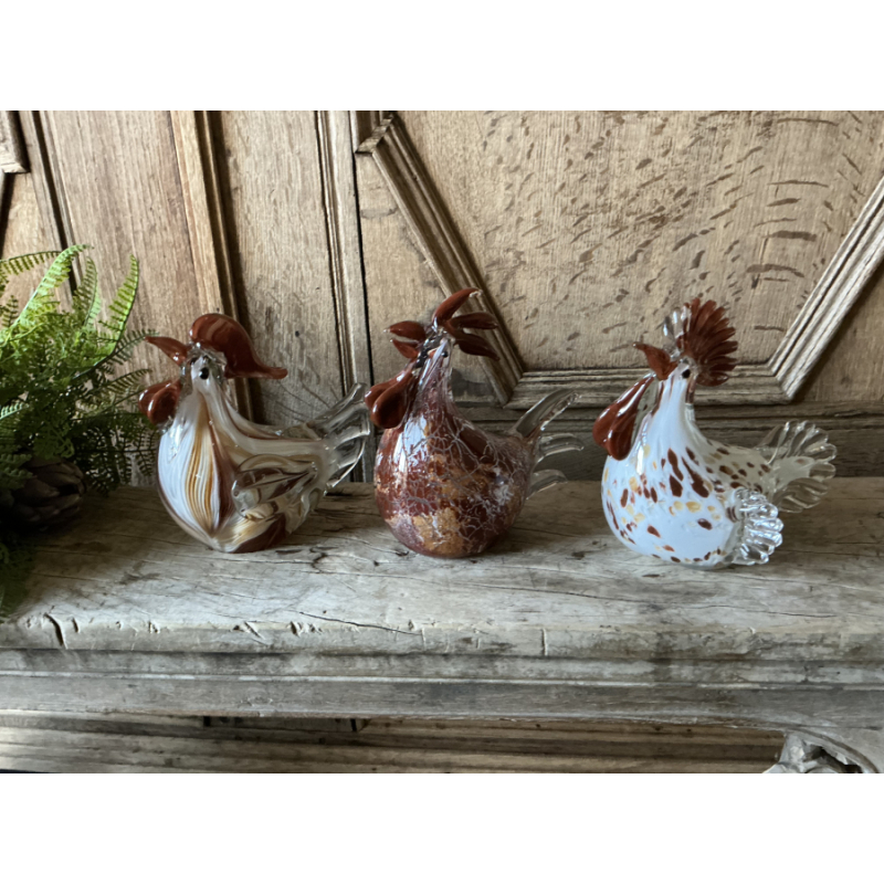 Set van 3 glazen kippen