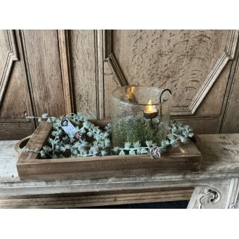 Houten dienblad met windlicht, tak en glashaak