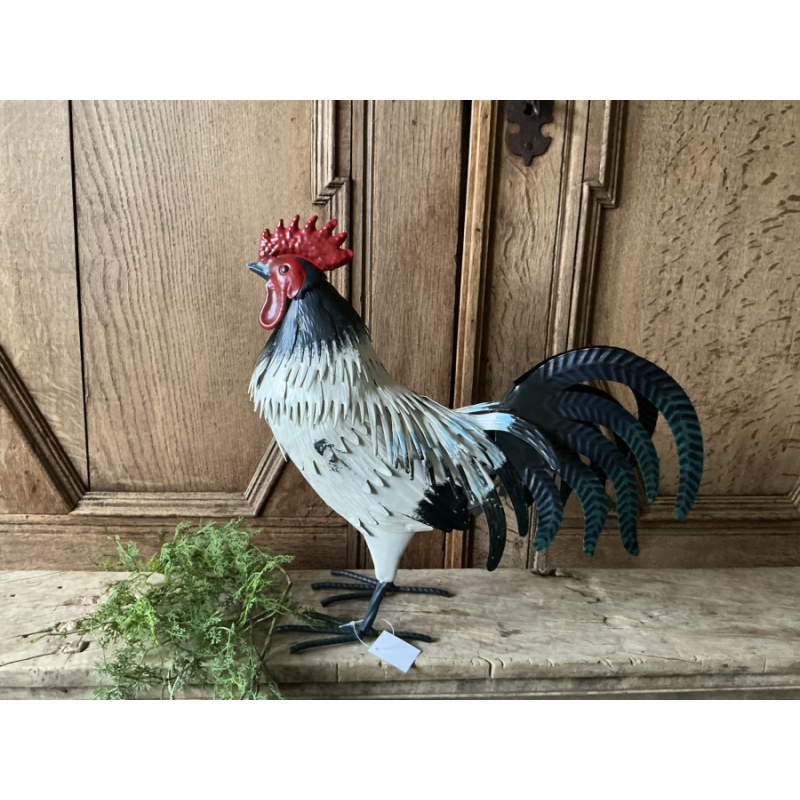 groot metalen kip wit blauw 