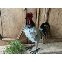 groot metalen kip wit blauw 