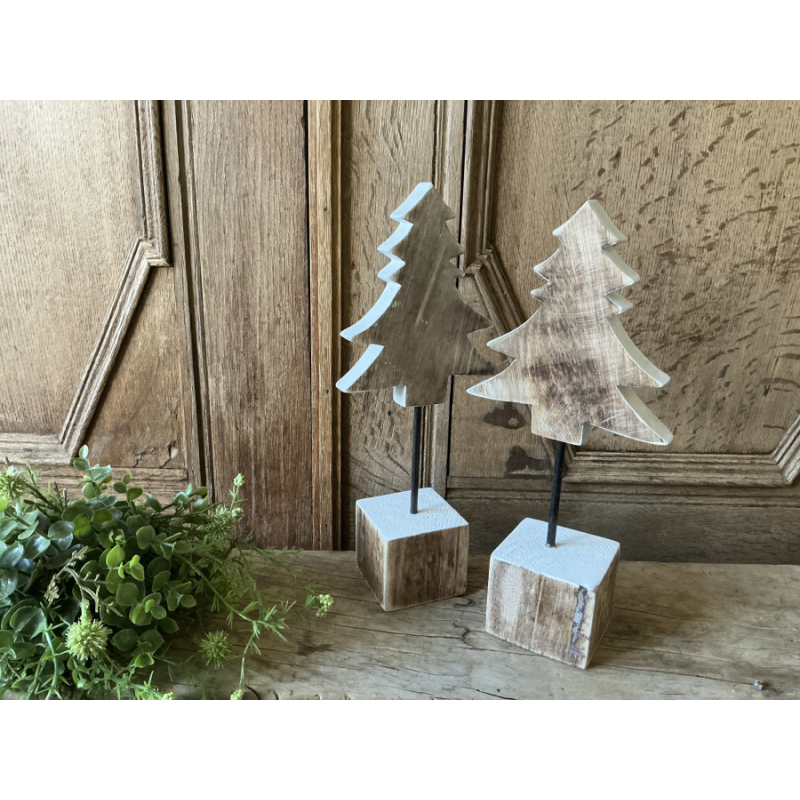 Set mango houten dennenboompjes op voet