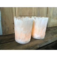 Waxinelichthouders met veertjes