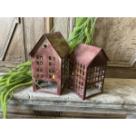 Set Amber metalen windlicht huisjes