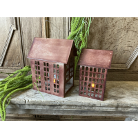 Set Amber metalen windlicht huisjes