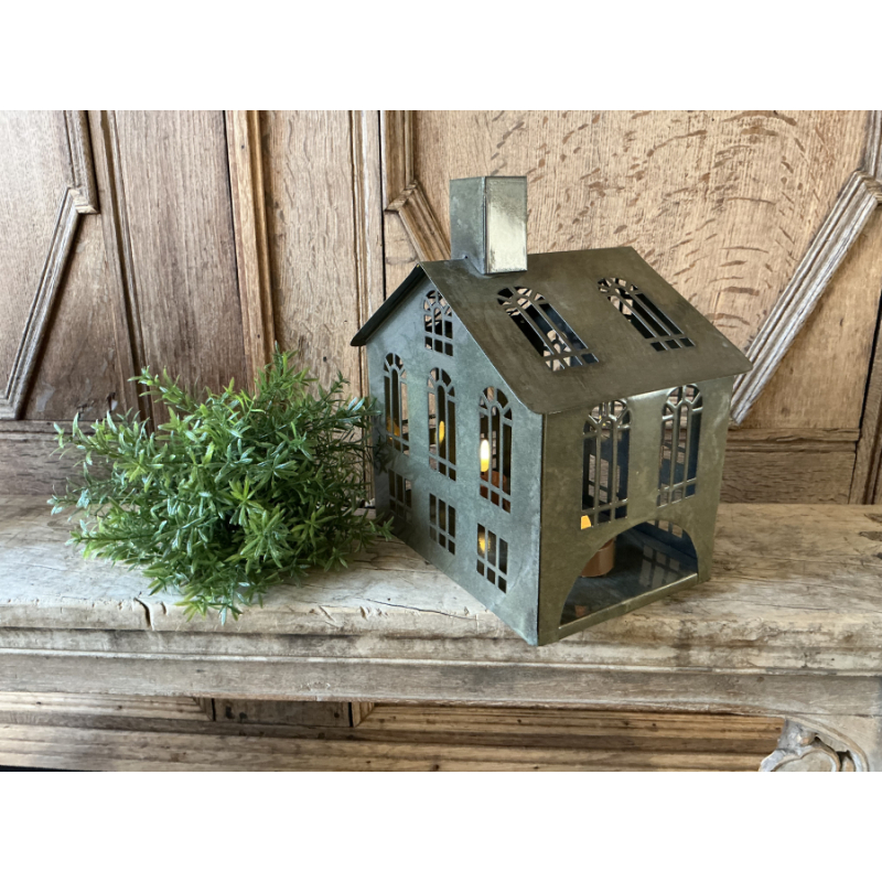 Windlicht huis olive