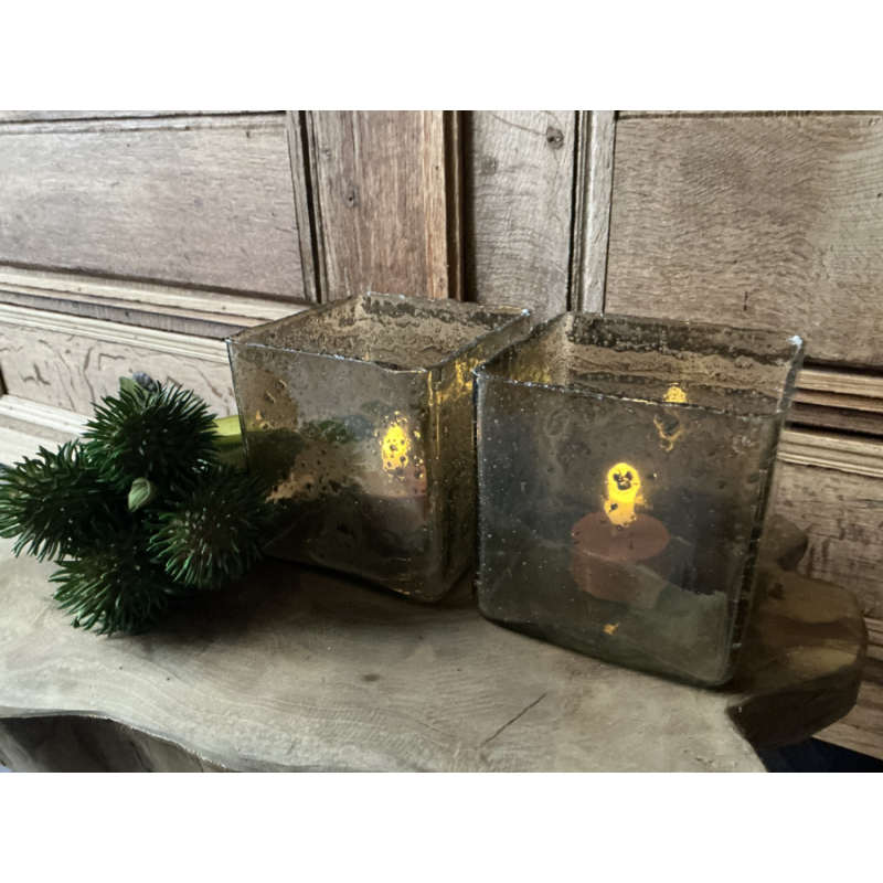 Set bubbelglazen kubus windlichten