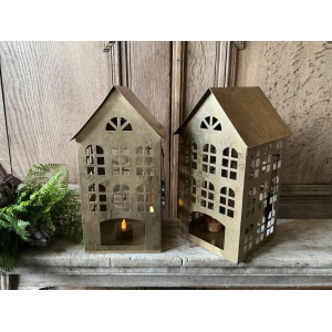 Set forse windlicht huizen goudkleurig