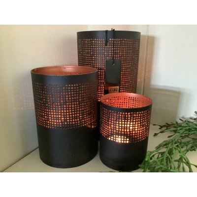 Set PTMD windlichten zwart brondkleurig Set PTMD windlichten zwart brondkleurig