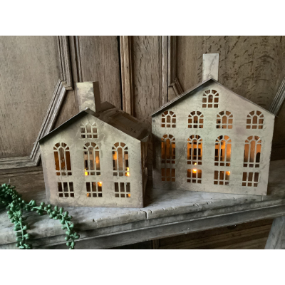 Grote set windlicht huizen bruin goudkleurig Grote set windlicht huizen bruin goudkleurig