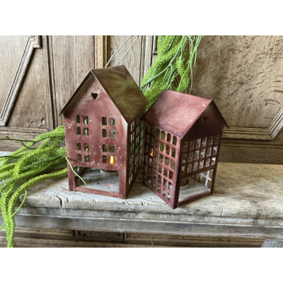 Set Amber metalen windlicht huisjes