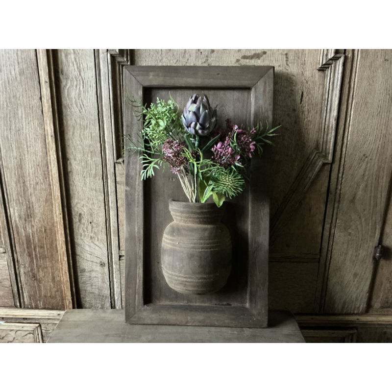 Houten vaas paneel met boeket kunstbloemen