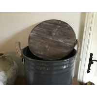 Blikken opbergbak emmer met houten deksel