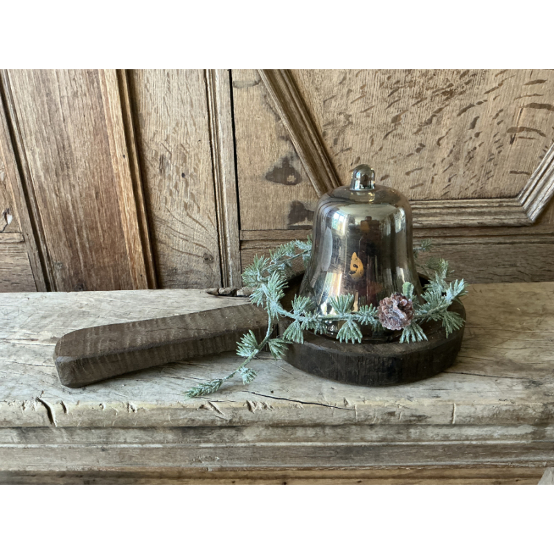 Houten schep met glazen klok en kunsttak